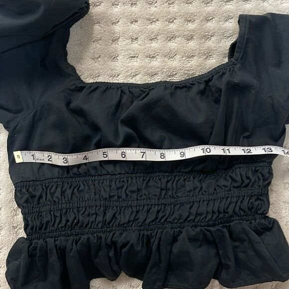 Avec Les Filles, Puff-sleeved cropped blouse, Black, Women’s Extra Small - Picture 7 of 7